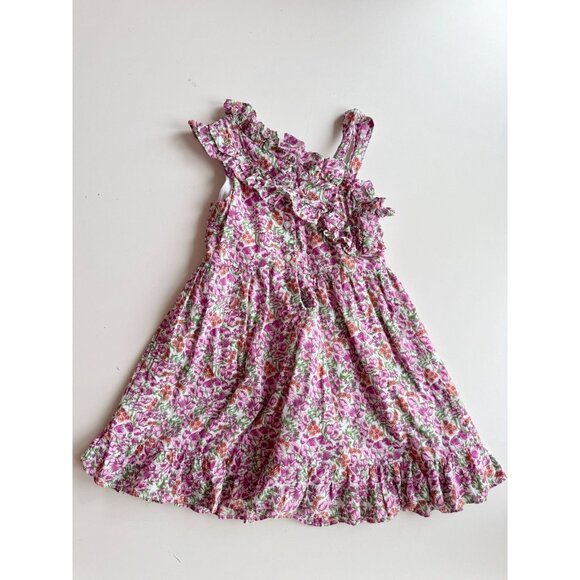 Girls' JANIE AND JACK Pink Floral Cotton Poplin Ruffle Asymmetric Dress, Size 5Y - Picture 5 of 10